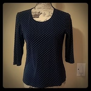 Blue and white polka dot top size small